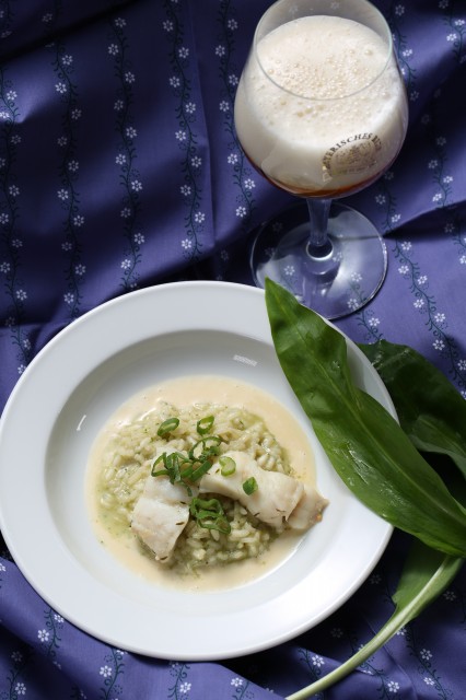 Risotto mit Bärlauchpesto und pochiertem Zanderfilet